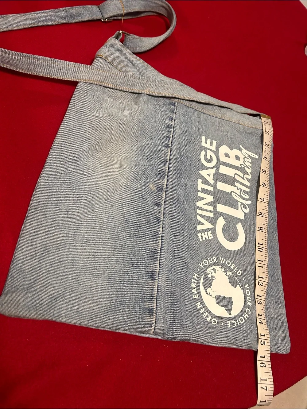Vintage Club Light Blue Denim Messenger Bag with White Print